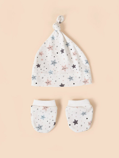 1 set pălărie pentru nou-născut cu mănuși Bonnet din bumbac pălărie pentru fete șapcă moale de primăvară pentru copii Accesorii pentru copii mici