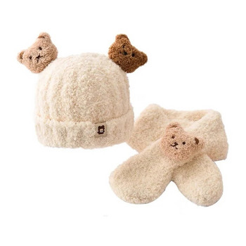 Μωρό Φθινοπωρινό και Χειμώνα Σετ κασκόλ καθαρό βαμβακερό κασκόλ Χαριτωμένο μωρό και παιδικό βελούδινο καπέλο για κορίτσια Χειμερινό ζεστό κασμίρ καπέλο