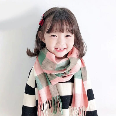 Παιδικό κασκόλ γυναικείο φθινόπωρο χειμώνα καθαρό βαμβάκι γονέας-παιδί Κορεάτικο σύστημα 100 ασπρόμαυρο τσεκ αρσενικό μωρό λαιμό ψηλά