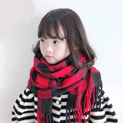 Παιδικό κασκόλ γυναικείο φθινόπωρο χειμώνα καθαρό βαμβάκι γονέας-παιδί Κορεάτικο σύστημα 100 ασπρόμαυρο τσεκ αρσενικό μωρό λαιμό ψηλά