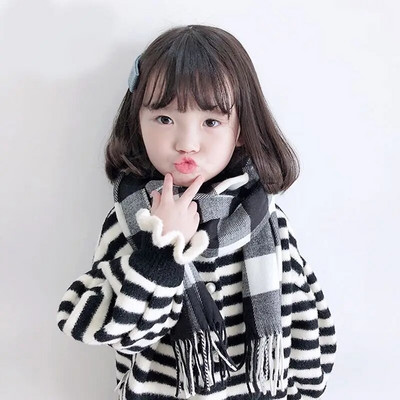 Παιδικό κασκόλ γυναικείο φθινόπωρο χειμώνα καθαρό βαμβάκι γονέας-παιδί Κορεάτικο σύστημα 100 ασπρόμαυρο τσεκ αρσενικό μωρό λαιμό ψηλά