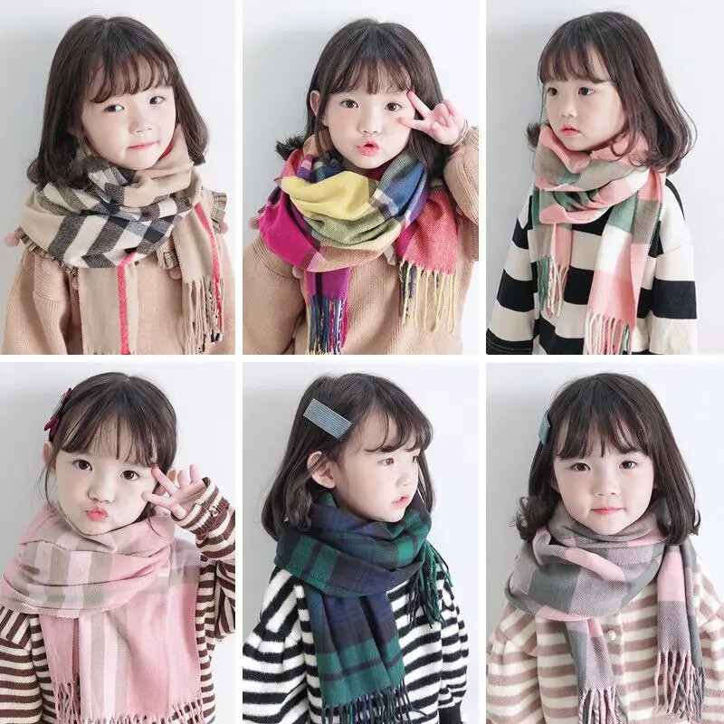 Παιδικό κασκόλ γυναικείο φθινόπωρο χειμώνα καθαρό βαμβάκι γονέας-παιδί Κορεάτικο σύστημα 100 ασπρόμαυρο τσεκ αρσενικό μωρό λαιμό ψηλά