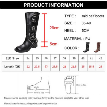 Lucyever Vintage Πλατφόρμα Cowboy Boots για Γυναικείες Επωνυμίες Σχεδιαστής με πόρπη Mid Calf Μπότες Woman Punk Χοντρά Τακούνια Pu Leather Botas