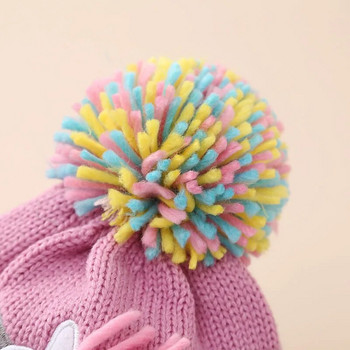 Европейски бебешки шапки Комплект ръкавици Зимни сладки анимационни шапки с помпони от едно царевица Есенни топли шапки за момичета Плетено боне за деца, плетени на една кука