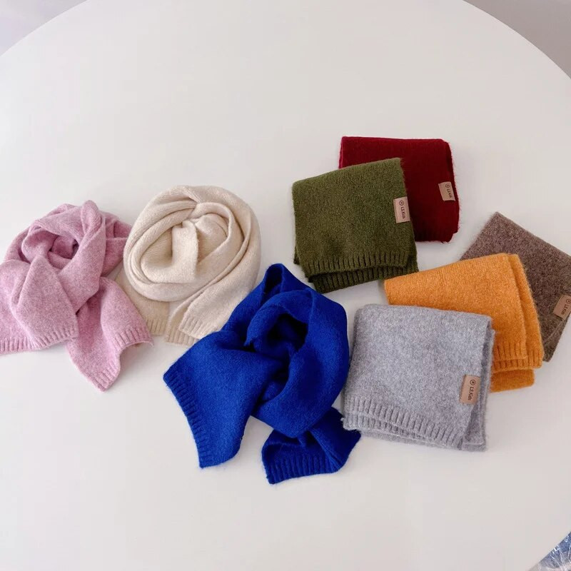 Eșarfă Toamnă Iarnă pentru copii Băiat Fată Ins Moda coreeană Culoare uni Scraf Lână Cașmir 15*130cm Eșarfă pentru 3-12 ani