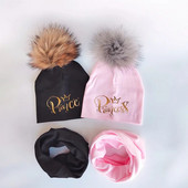 Set pălării pentru bebeluși pentru fete cu literă aurie prințesă prinț coroană pălărie băiat pălărie din bumbac pentru copii eșarfă guler șapci set beanie pentru copii