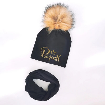 Set pălării pentru bebeluși pentru fete cu literă aurie prințesă prinț coroană pălărie băiat pălărie din bumbac pentru copii eșarfă guler șapci set beanie pentru copii