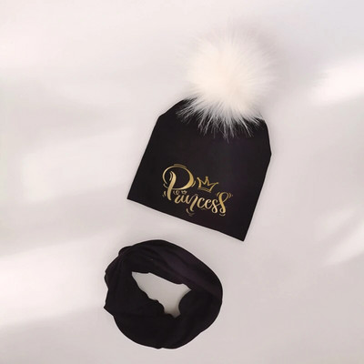 Set pălării pentru bebeluși pentru fete cu literă aurie prințesă prinț coroană pălărie băiat pălărie din bumbac pentru copii eșarfă guler șapci set beanie pentru copii