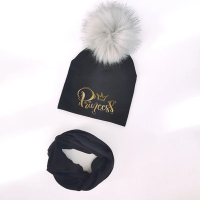Set pălării pentru bebeluși pentru fete cu literă aurie prințesă prinț coroană pălărie băiat pălărie din bumbac pentru copii eșarfă guler șapci set beanie pentru copii
