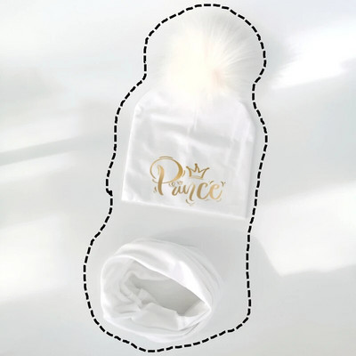 Set pălării pentru bebeluși pentru fete cu literă aurie prințesă prinț coroană pălărie băiat pălărie din bumbac pentru copii eșarfă guler șapci set beanie pentru copii