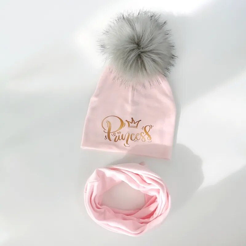 Sada detských čiapok pre dievčatá, zlatý písmenkový princezná, princ a koruna, klobúk pre chlapca, pletená bavlnená detská šatka, golier, čiapka, sada detských čiapok.