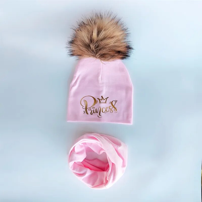 Sada detských čiapok pre dievčatá, zlatý písmenkový princezná, princ a koruna, klobúk pre chlapca, pletená bavlnená detská šatka, golier, čiapka, sada detských čiapok.