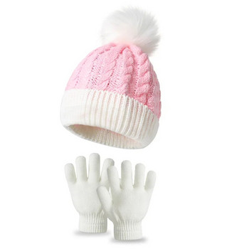 Коледен подарък 2 бр. Детски ръкавици Комплекти шапки Бебешка шапка Момче Момиче Меки вълнени плетени ръкавици Зимни детски Топли шапки Детски аксесоари