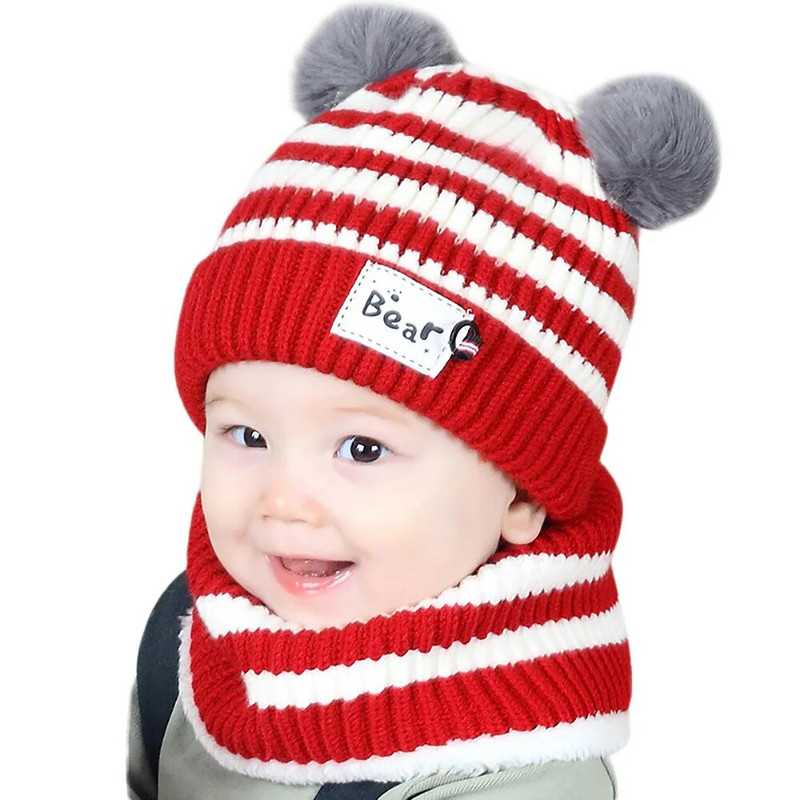 2 τμχ Βρεφικά χειμωνιάτικα καπέλα Κασκόλ Baby beanies Καπέλο καπέλο αρσενικό πλεκτό βελούδινο καπάκι για κορίτσια Αγόρια Παιδικά χειμωνιάτικα ζεστά κασκόλ Σετ κασκόλ