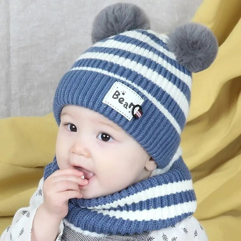 2 τμχ Βρεφικά χειμωνιάτικα καπέλα Κασκόλ Baby beanies Καπέλο καπέλο αρσενικό πλεκτό βελούδινο καπάκι για κορίτσια Αγόρια Παιδικά χειμωνιάτικα ζεστά κασκόλ Σετ κασκόλ