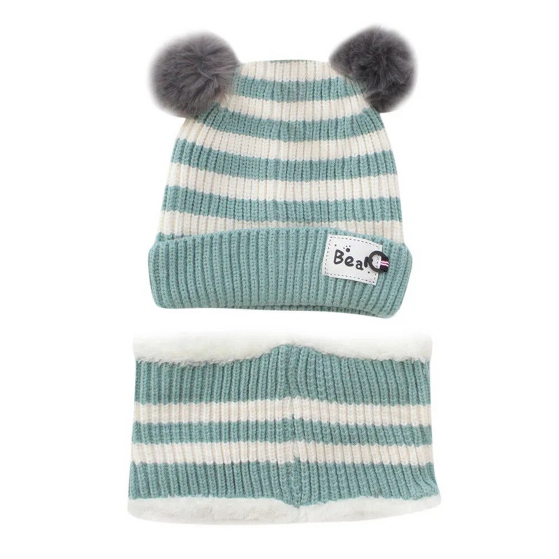 2 τμχ Βρεφικά χειμωνιάτικα καπέλα Κασκόλ Baby beanies Καπέλο καπέλο αρσενικό πλεκτό βελούδινο καπάκι για κορίτσια Αγόρια Παιδικά χειμωνιάτικα ζεστά κασκόλ Σετ κασκόλ