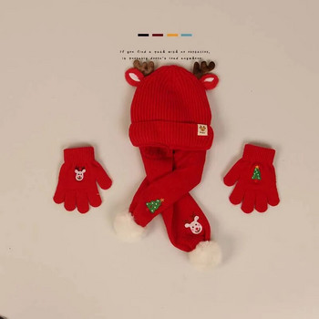 Little maven 2023 Детска шапка Шал и ръкавици 3 бр. Кадифен шал Сладък бебешки вълнен комплект Коледни комплекти Костюм 1-6 години