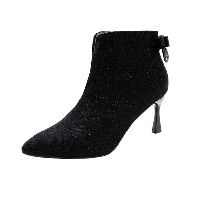 Pantofi pentru femei 2023, de înaltă calitate, de primăvară și toamnă, cizme de damă, de culoare uni, din pânză cu paiete, cu fermoar, Zapatillas De Mujer