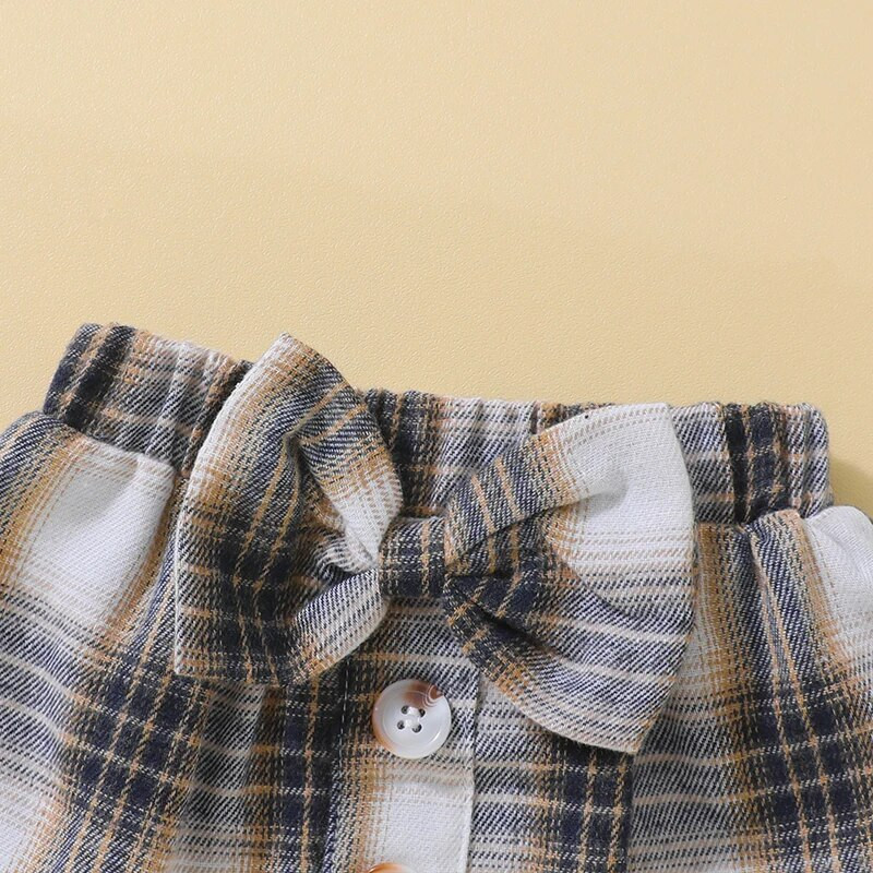 0-18 εκατομμυρίων κοριτσιών με στάμπες με στάμπα για νεογέννητα βρέφη με μακρυμάνικο μπουφάν + καρό πλισέ φούστα + σετ κεφαλόδεσμου Φθινοπωρινά ρούχα για παιδιά