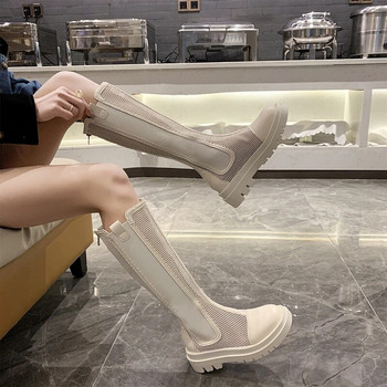 Γυναικεία παπούτσια Καλοκαίρι 2023 Γυναικεία Διχτυωτό μονόχρωμο επίπεδη με αναπνεύσιμο δίχτυ Μπότες Knight Γυναικεία παπούτσια με χοντρό κάτω μέρος