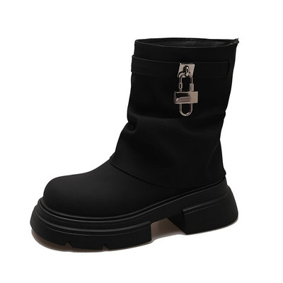 2023 Cizme noi de iarnă în stil punk pentru femei, la modă, cu talpă groasă, fermoare, cizme gotice scurte, pantofi eleganti cu platformă