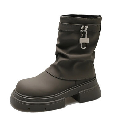 2023 Cizme noi de iarnă în stil punk pentru femei, la modă, cu talpă groasă, fermoare, cizme gotice scurte, pantofi eleganti cu platformă