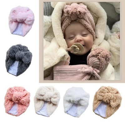 Solid Bow Knot Baby Indian Hat Turbán Újszülött Vastag Téli Melegítősapkás Beanies