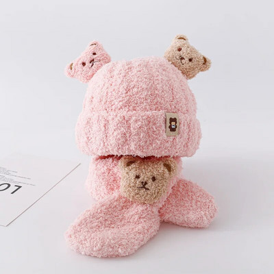 Set pălărie și eșarfe pentru sugari 6-36 luni Ursul de pluș toamnă și iarnă coreeni băieți și fete drăguț desene animate tricot cald chestii pentru bebeluși
