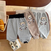 Βρεφικό παντελόνι 0-3 ετών Χαριτωμένο νεογέννητο αγόρι κοριτσάκι με ψηλόμεσο καρτούν Αρκούδα ριγέ παντελόνι Jogger Casual στο κάτω μέρος Ανοιξιάτικα ρούχα