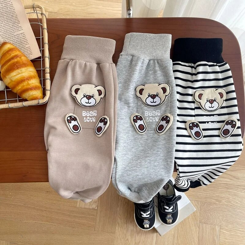 Βρεφικό παντελόνι 0-3 ετών Χαριτωμένο νεογέννητο αγόρι κοριτσάκι με ψηλόμεσο καρτούν Αρκούδα ριγέ παντελόνι Jogger Casual στο κάτω μέρος Ανοιξιάτικα ρούχα