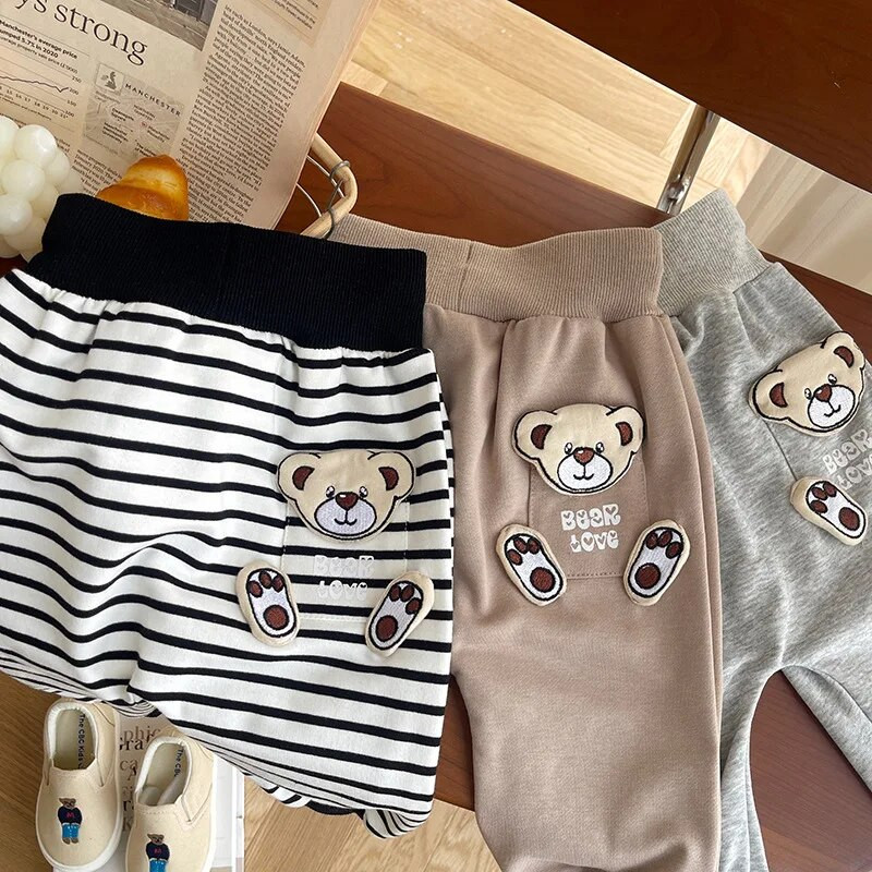 Βρεφικό παντελόνι 0-3 ετών Χαριτωμένο νεογέννητο αγόρι κοριτσάκι με ψηλόμεσο καρτούν Αρκούδα ριγέ παντελόνι Jogger Casual στο κάτω μέρος Ανοιξιάτικα ρούχα