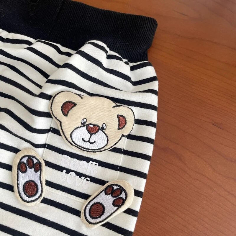 Βρεφικό παντελόνι 0-3 ετών Χαριτωμένο νεογέννητο αγόρι κοριτσάκι με ψηλόμεσο καρτούν Αρκούδα ριγέ παντελόνι Jogger Casual στο κάτω μέρος Ανοιξιάτικα ρούχα