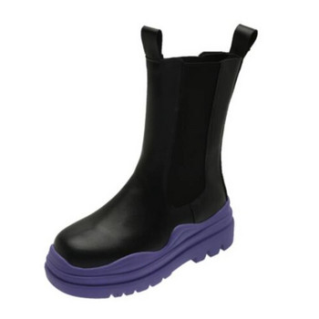 2023 ΝΕΑ γυναικείες μπότες μεσαίου σωλήνα πολυτελείας φθινοπώρου/χειμώνα με χοντρό σόλα Chelsea ankle boots δερμάτινες μπότες μοτοσικλέτας 35-40