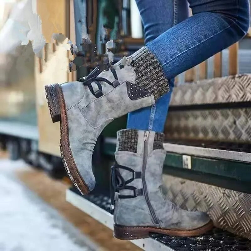 Naiste kingad 2023 Sügistalvine sääre keskosa saapad Flock Kingad Naiste mood Lumesaapad Kingad Reie Kõrged Soojad Saapad Naiste kingad