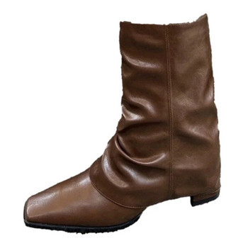 2023 Γυναικείες πλισέ Mid Calf Chelsea Boots Χειμερινά νέα παπούτσια με χαμηλά τακούνια Ογκώδεις μπότες μοτοσικλέτας Square Toe Goth Snow Botas Pumps