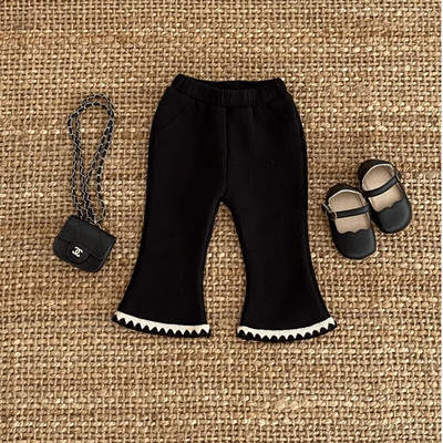 Pantaloni evazați din bumbac pentru bebeluș nou-născut pentru fetiță Sugar copil mic Pantalon cu talie înaltă Lână cu nervuri în interiorul inferioară Haine pentru bebeluși 3M-5Y