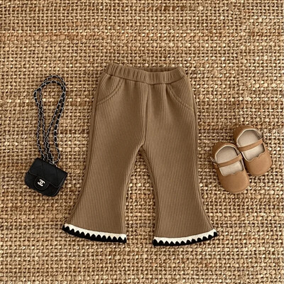 Pantaloni evazați din bumbac pentru bebeluș nou-născut pentru fetiță Sugar copil mic Pantalon cu talie înaltă Lână cu nervuri în interiorul inferioară Haine pentru bebeluși 3M-5Y