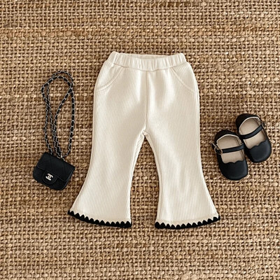 Pantaloni evazați din bumbac pentru bebeluș nou-născut pentru fetiță Sugar copil mic Pantalon cu talie înaltă Lână cu nervuri în interiorul inferioară Haine pentru bebeluși 3M-5Y