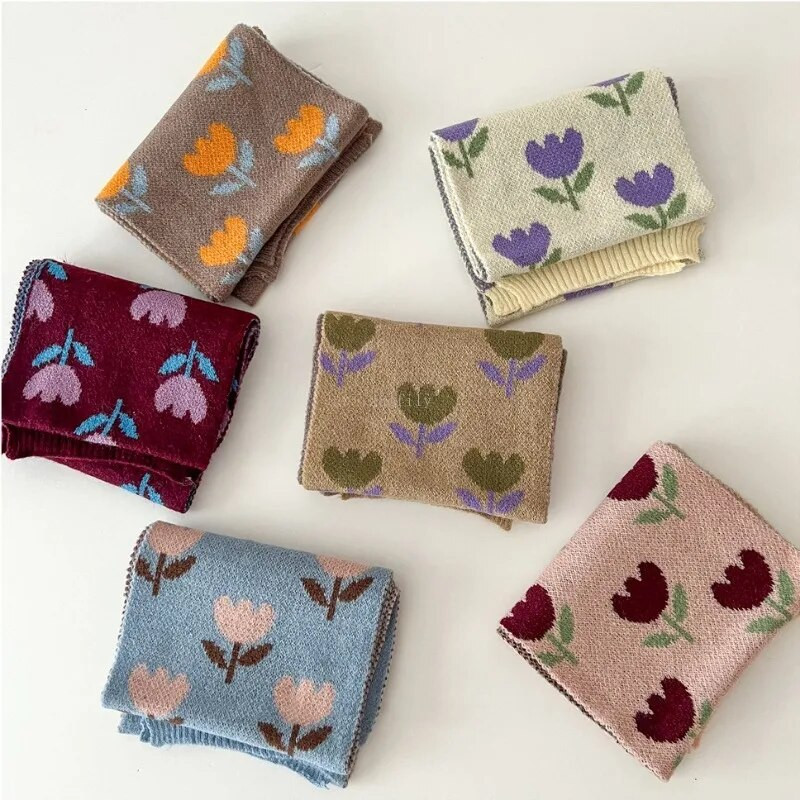 Φθινοπωρινό χειμωνιάτικο κασκόλ Βρεφικό μωρό Tulip Candy Φουλάρι για κορίτσι Πλεκτό Παχύ πιο ζεστό σάλι Παιδιά Κορεάτικο στυλ Μαλακό μαντήλι