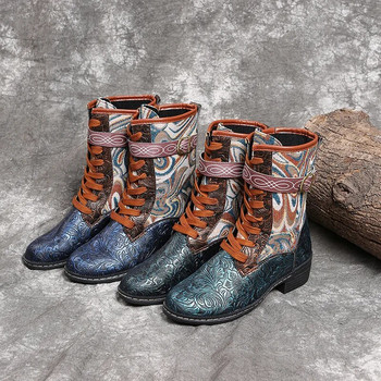 2022 Γυναικείες vintage μπότες με χαμηλό τακούνι Ψηλά λαστιχένιες μπότες αδιάβροχες με στρογγυλό φερμουάρ στο πλάι Γυναικεία μποτάκια