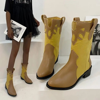 Νέες  δυτικές μπότες καουμπόικες γυναικείες κοντές μπότες με μεσαίο τακούνι με μυτερό δάχτυλο στο μεσαίο τακούνι Γυναικείες μακριές μπότες βρετανικές