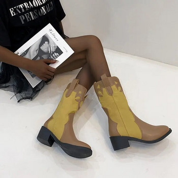 Νέες  δυτικές μπότες καουμπόικες γυναικείες κοντές μπότες με μεσαίο τακούνι με μυτερό δάχτυλο στο μεσαίο τακούνι Γυναικείες μακριές μπότες βρετανικές
