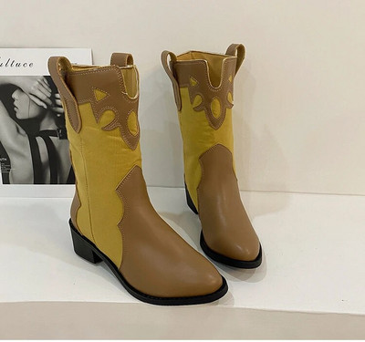 Cizme de cowboy occidentale noi din , cu toc mijlociu, cu vârf ascuțit, cizme scurte pentru femei, culori mixte, cizme lungi pentru femei, britanice
