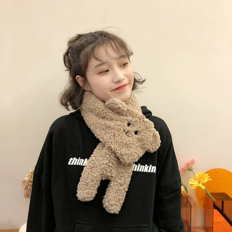 Uus kašmiirist kõrvakaru sall Talvine lambaliha plüüs, soe Snood, armas multikas Korea naised, musta värvi sall Tüdrukule Kawaii jõulukingid