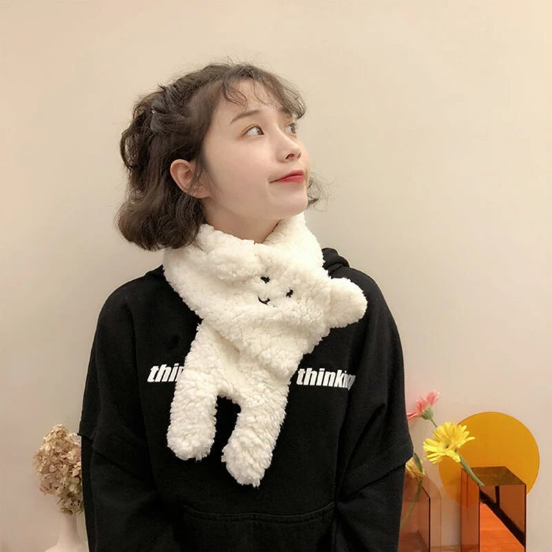 Uus kašmiirist kõrvakaru sall Talvine lambaliha plüüs, soe Snood, armas multikas Korea naised, musta värvi sall Tüdrukule Kawaii jõulukingid