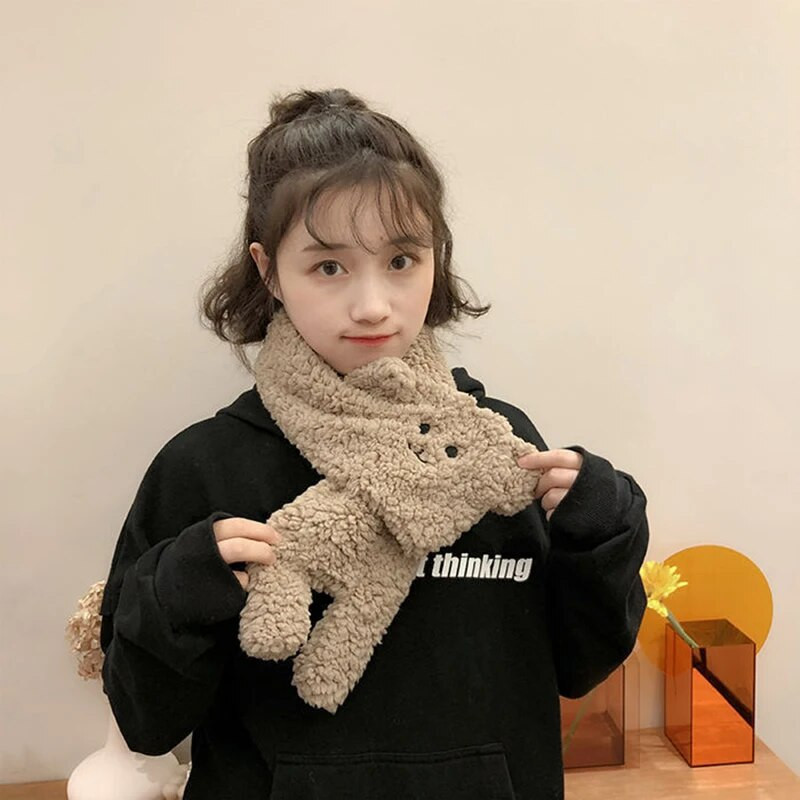 Uus kašmiirist kõrvakaru sall Talvine lambaliha plüüs, soe Snood, armas multikas Korea naised, musta värvi sall Tüdrukule Kawaii jõulukingid