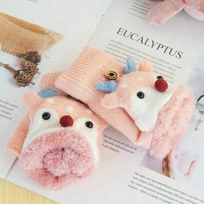 Mănuși de ren din desene animate pentru copii iarnă caldă plus catifea îngroșare copii mănuși fetițe tricotate copii 1-8 ani