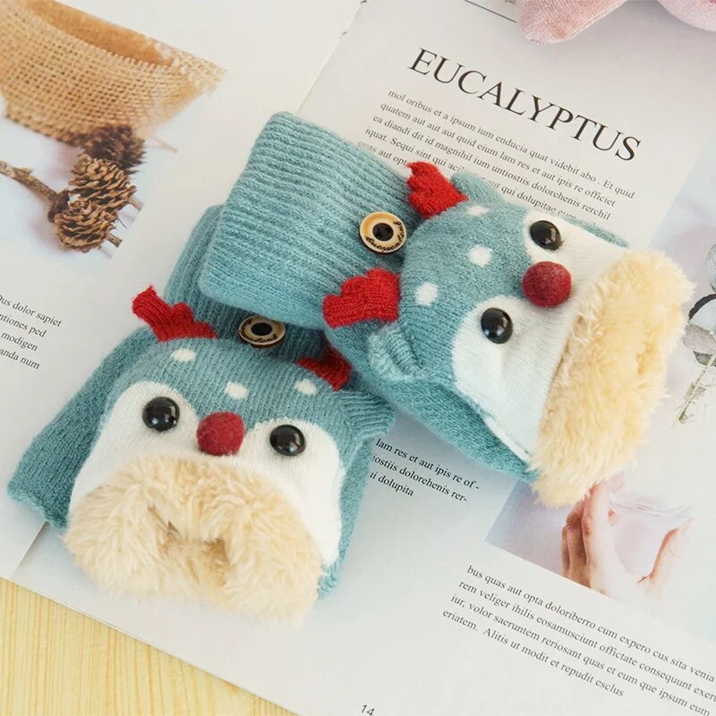 Mănuși de ren din desene animate pentru copii iarnă caldă plus catifea îngroșare copii mănuși fetițe tricotate copii 1-8 ani