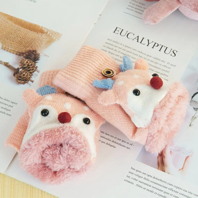 Mănuși de ren din desene animate pentru copii iarnă caldă plus catifea îngroșare copii mănuși fetițe tricotate copii 1-8 ani