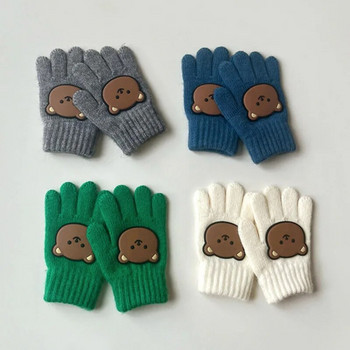 Γελοιογραφία Bear Χειμώνας Παιδικά Γάντια Μάλλινα Γάντια για Κορίτσια Αγόρια Καραμέλα Χρώμα Παιδικά Πλεκτά Γάντια Ζεστά Βρεφικά Αξεσουάρ 3-7Y